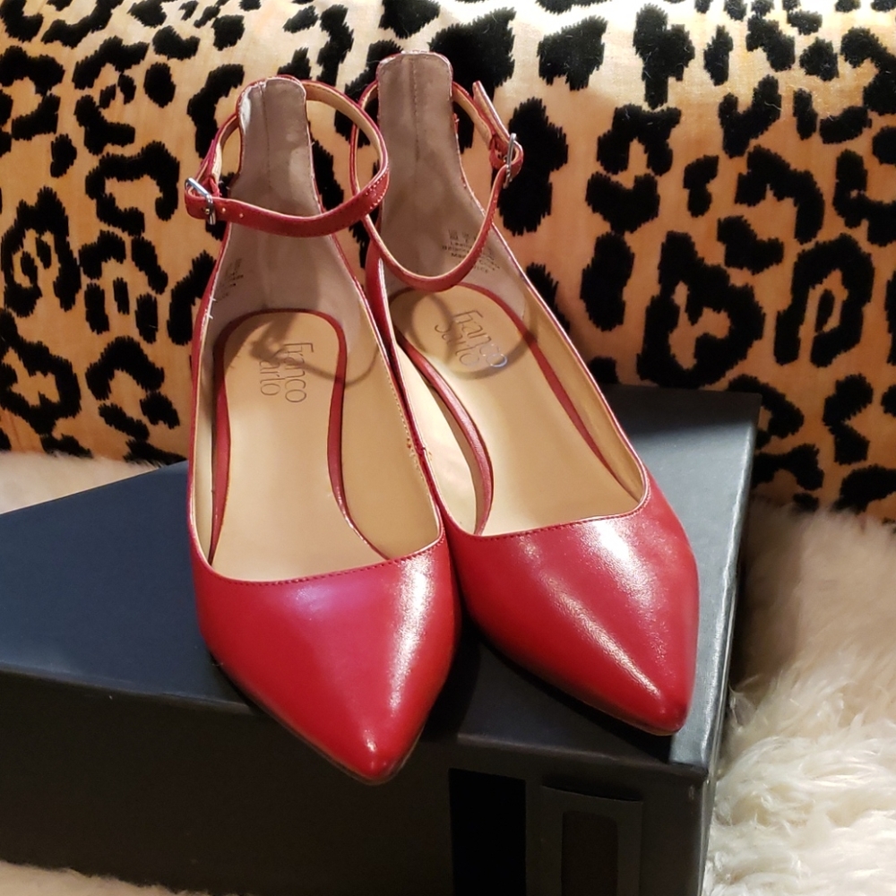 Franco Sarto Red Leather Kitten Heels